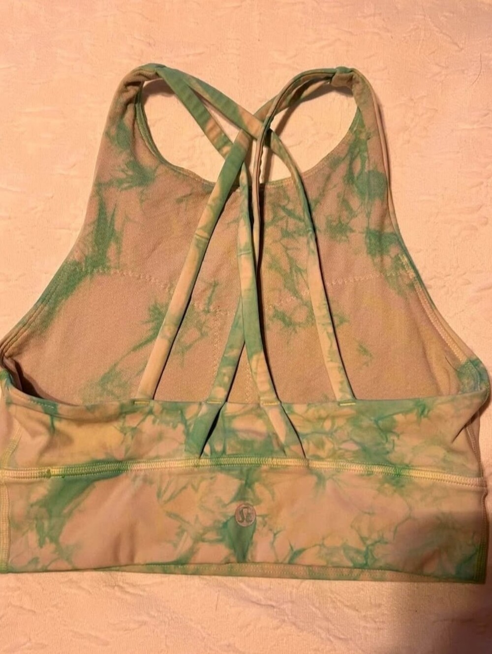 Lululemon Green/Cream Tie-Dye Criss-Cross Back Sports Bra-Small- EUC - Picture 2 of 2